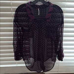 Free People Sheer Black and Pink Blouse